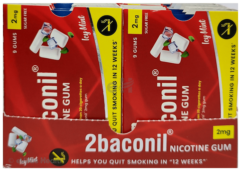 2baconil Nicotine Icy Mint Sugar Free 2mg (9 Gums Each) | Helps to Quit Smoking & Chewing Tobacco/Gutkha