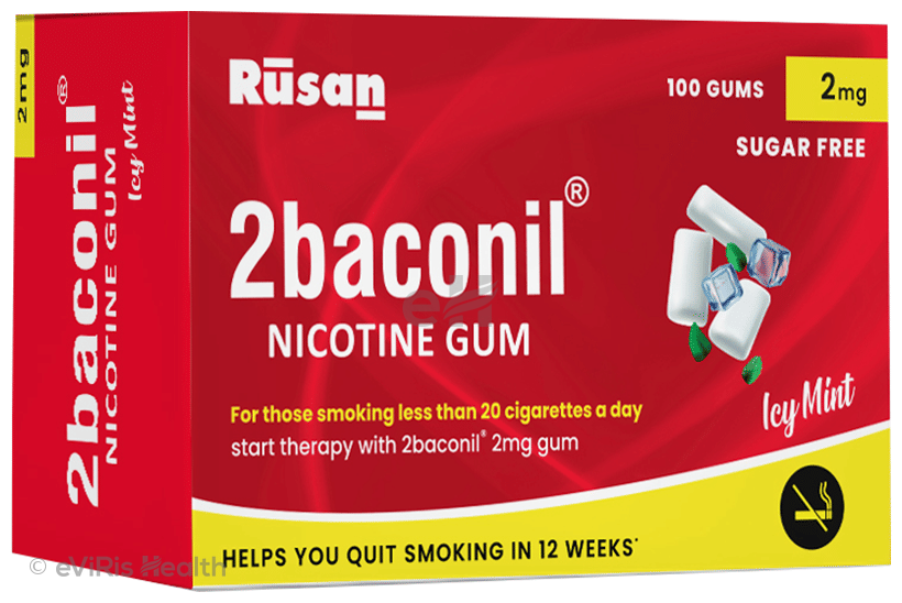 2baconil Nicotine Sugar Free Gums 2mg | Helps to Quit Smoking & Chewing Tobacco/Gutkha | Icy Mint