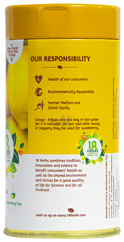 18 Herbs Organics Green Tea Bag (1.25gm Each) with Lemon