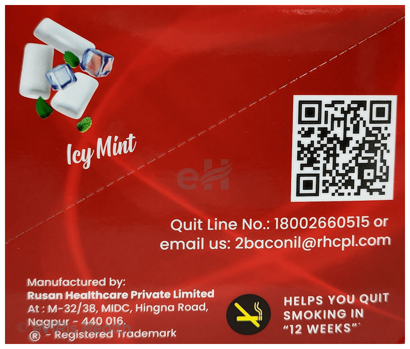 2baconil Nicotine Icy Mint Sugar Free 2mg (9 Gums Each) | Helps to Quit Smoking & Chewing Tobacco/Gutkha