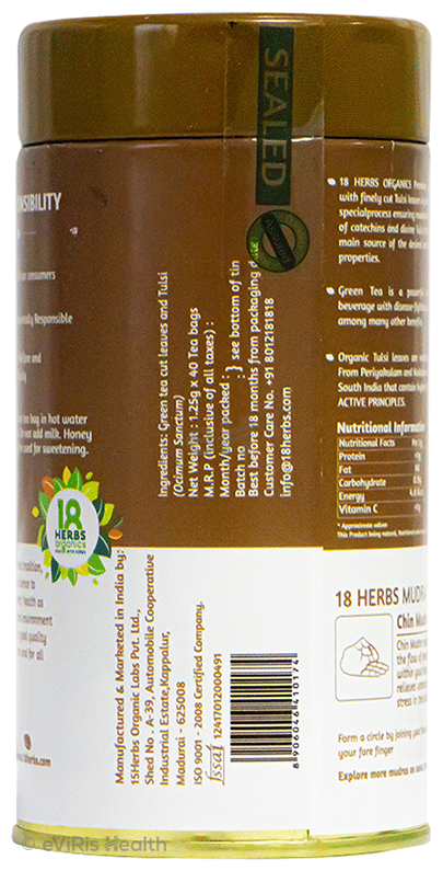 18 Herbs Organics Green Tea Bag (1.25gm Each) with Tulsi
