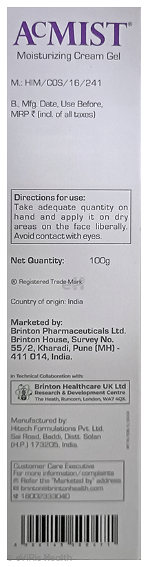 Acmist Moisturising Gel with Squalane, Vitamin E & Aloe Vera | Non-Comedogenic | Derma Care | For Acne Prone & Oily Skin