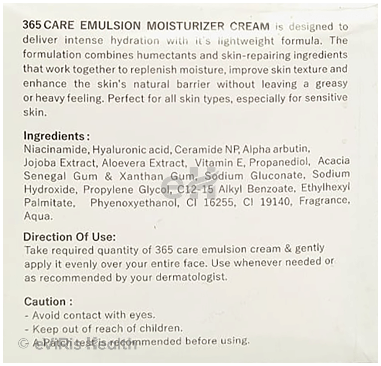 365 Care Intensive Emulsion Moisturizer Cream