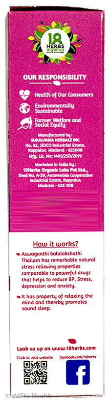 18 Herbs Organics Stress Relief Oil Aswaganthi Balalashathi Thailam