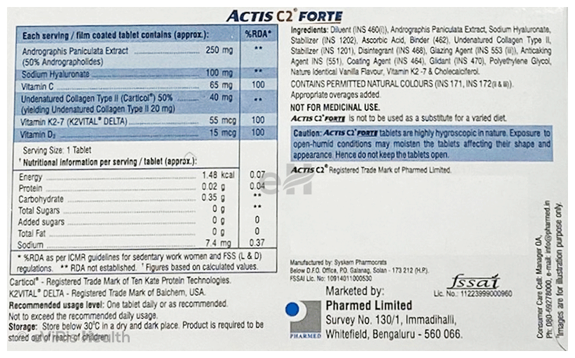 Actis C2 Forte Tablet | Collagen & Hyaluronic Acid for Joint Pain | Knee & Cartilage Support