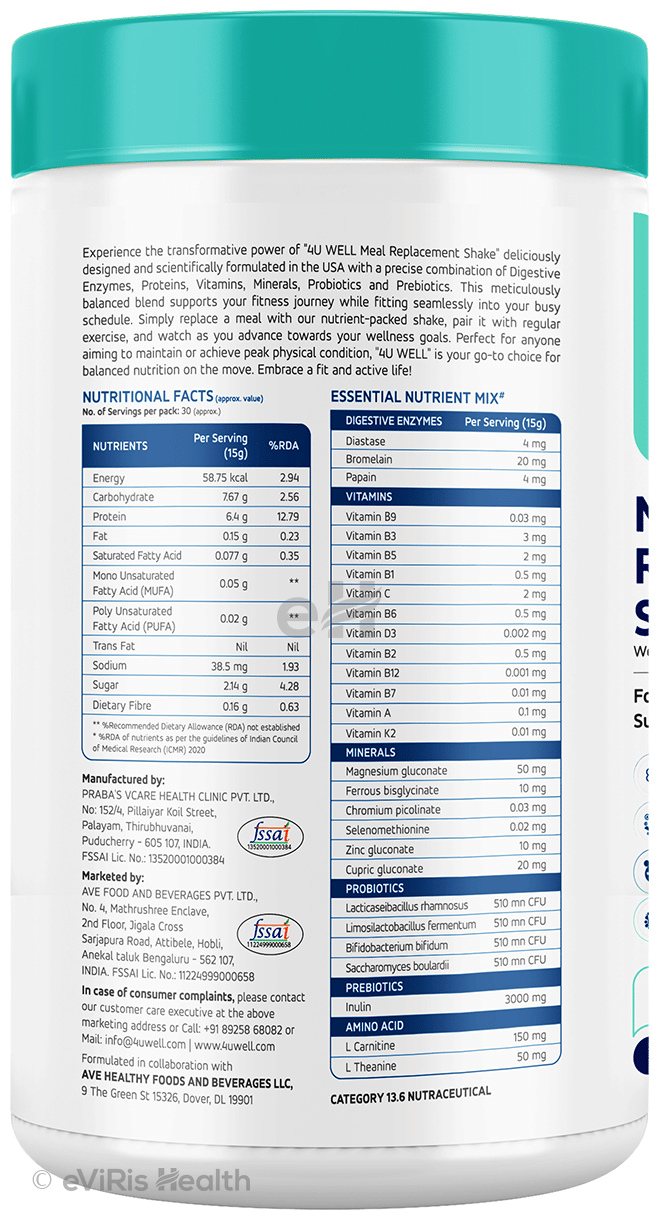 4 U Well Meal Replacement Shake Powder Vanilla