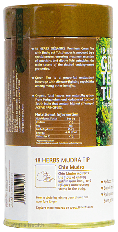 18 Herbs Organics Green Tea Bag (1.25gm Each) with Tulsi