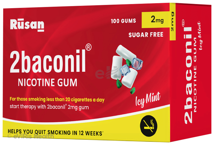 2baconil Nicotine Sugar Free Gums 2mg | Helps to Quit Smoking & Chewing Tobacco/Gutkha | Icy Mint