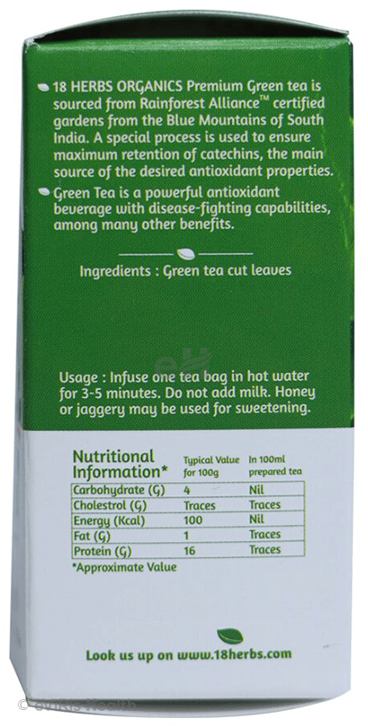 18 Herbs Organics Premium Green Tea Bag (1.25gm Each)