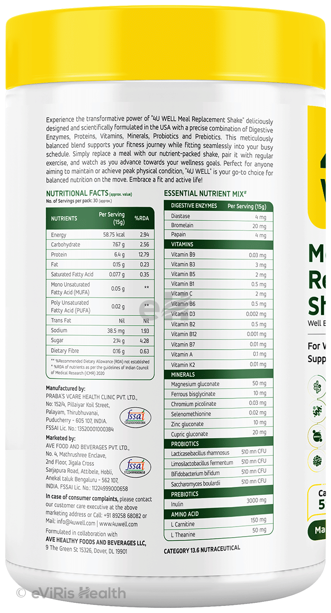 4 U Well Meal Replacement Shake Powder Mango