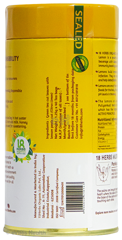 18 Herbs Organics Green Tea Bag (1.25gm Each) with Lemon