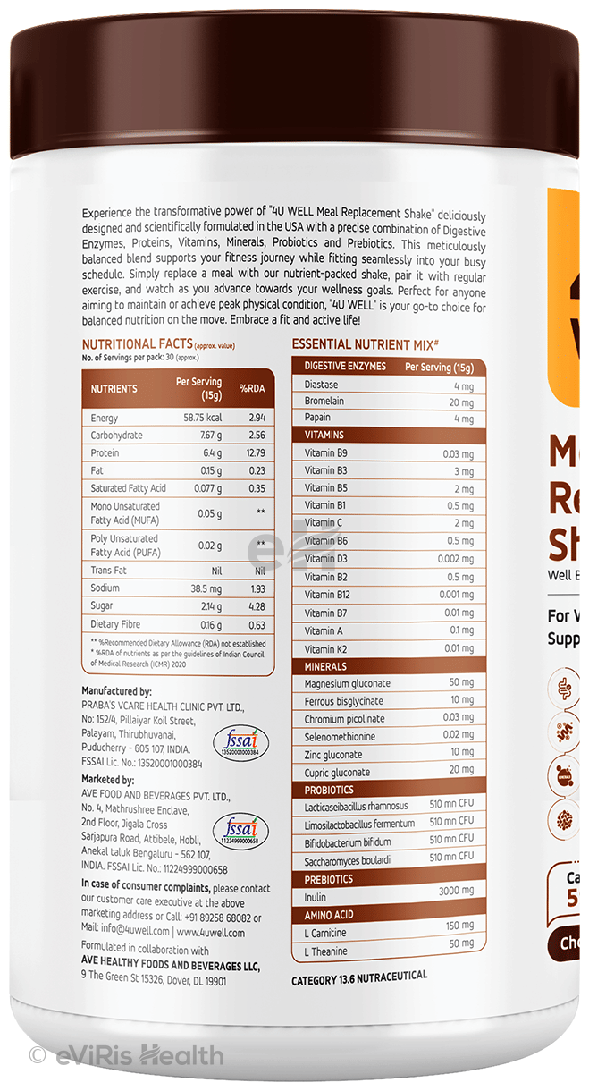 4 U Well Meal Replacement Shake Powder Chocolate