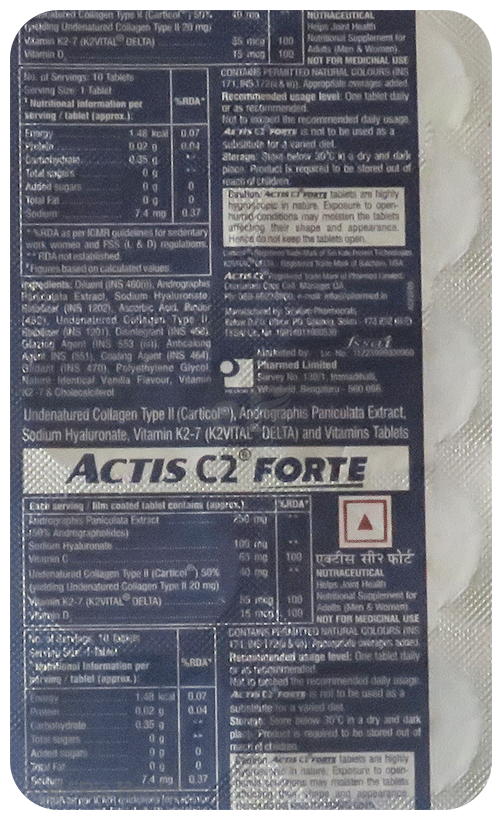 Actis C2 Forte Tablet | Collagen & Hyaluronic Acid for Joint Pain | Knee & Cartilage Support