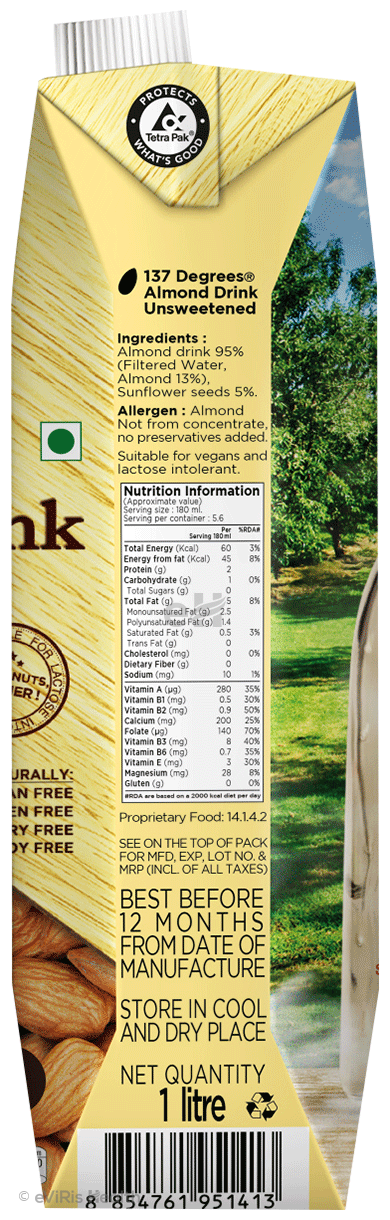 137°C degrees Almond Drink Unsweetened Gluten Free Soy Free