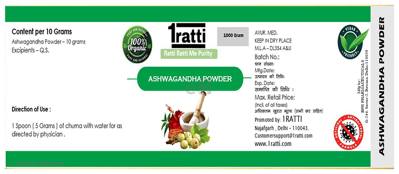 1ratti Ashwagandha Powder (1000gm Each)