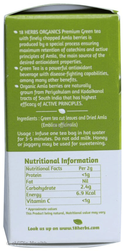 18 Herbs Organics Green Tea Bag (1.25gm Each) with Amla