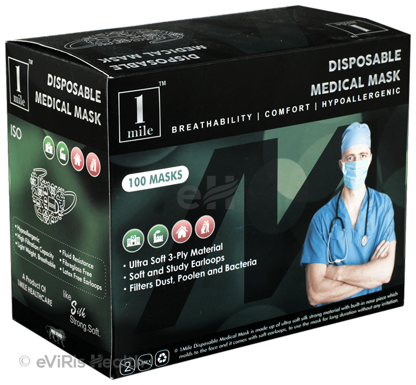1Mile Disposable 3 Ply Face Mask Blue Single Pouch