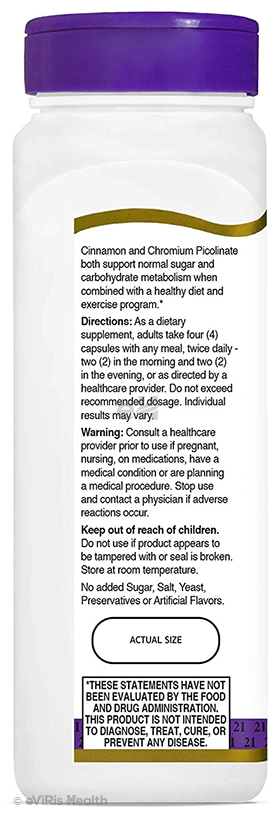 21st Century Cinnamon 2000mg Plus Chromium Vegetarian Capsule