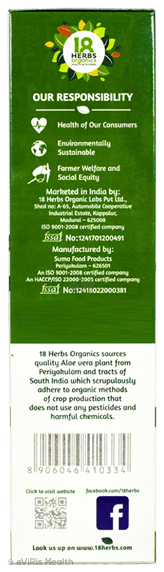 18 Herbs Organics Aloe Vera Fresh Juice Concentrate Sugar Free