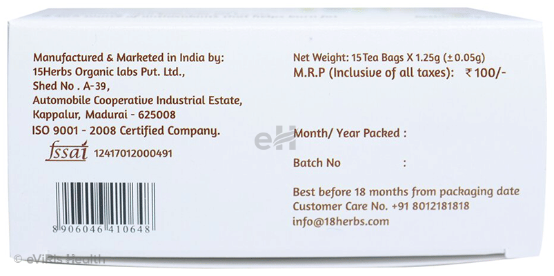 18 Herbs Organics Green Tea Bag (1.25gm Each) with Lemon