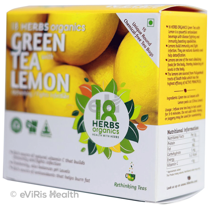 18 Herbs Organics Green Tea Bag (1.25gm Each) with Lemon