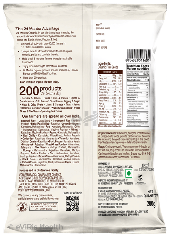 24 Mantra Organic Flax Seeds Gluten Free