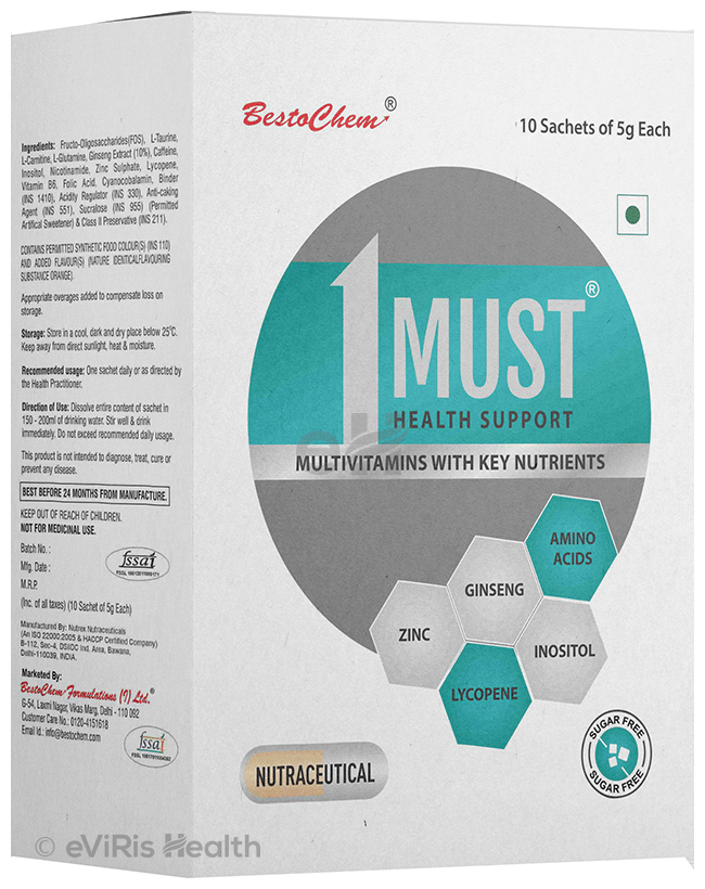 1Must Multivitamins with Key Nutrients Sachet (5gm Each) Sugar Free Orange
