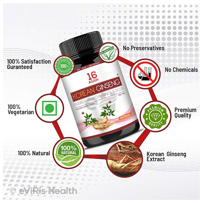 16 Again Korean Ginseng 500mg Veg Capsule