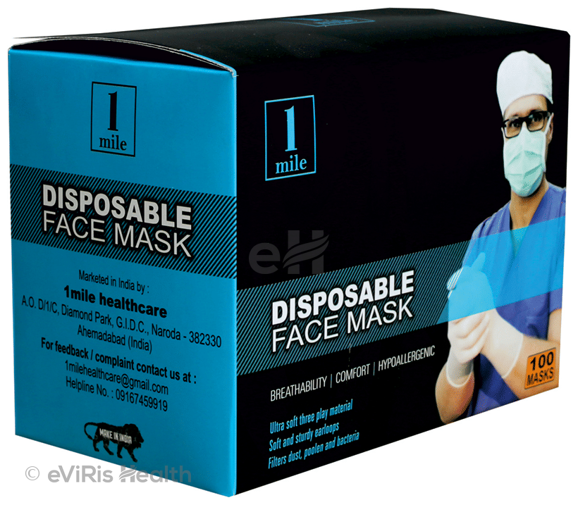 1Mile Disposable 3 Ply Face Mask Green