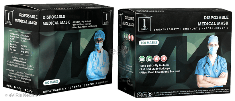 1Mile Disposable 3 Ply Face Mask Blue Single Pouch