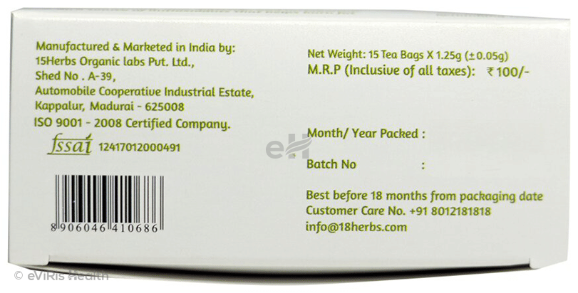 18 Herbs Organics Green Tea Bag (1.25gm Each) with Amla