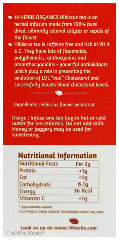 18 Herbs Organics Hibiscus Tea Bag (1.1gm Each)