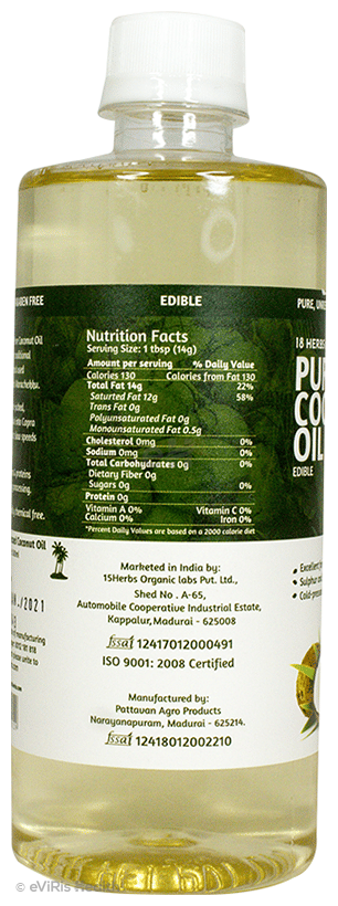 18 Herbs Organics Pure Coconut Oil Edible